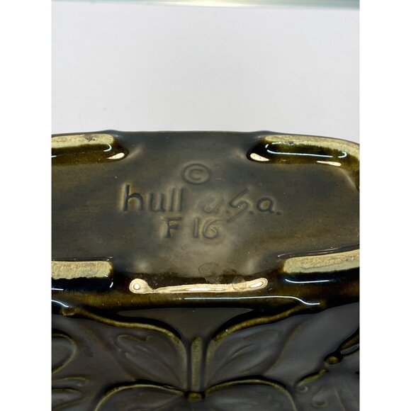 Vtg Hull Pottery USA F16 Ceramic Planter Butterfly Design Green Drip Rectangle - Picture 5 of 10